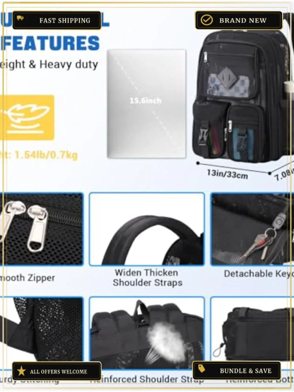 Heavy Duty See Through Mesh Backpack for School, Beach, Sports, Travel